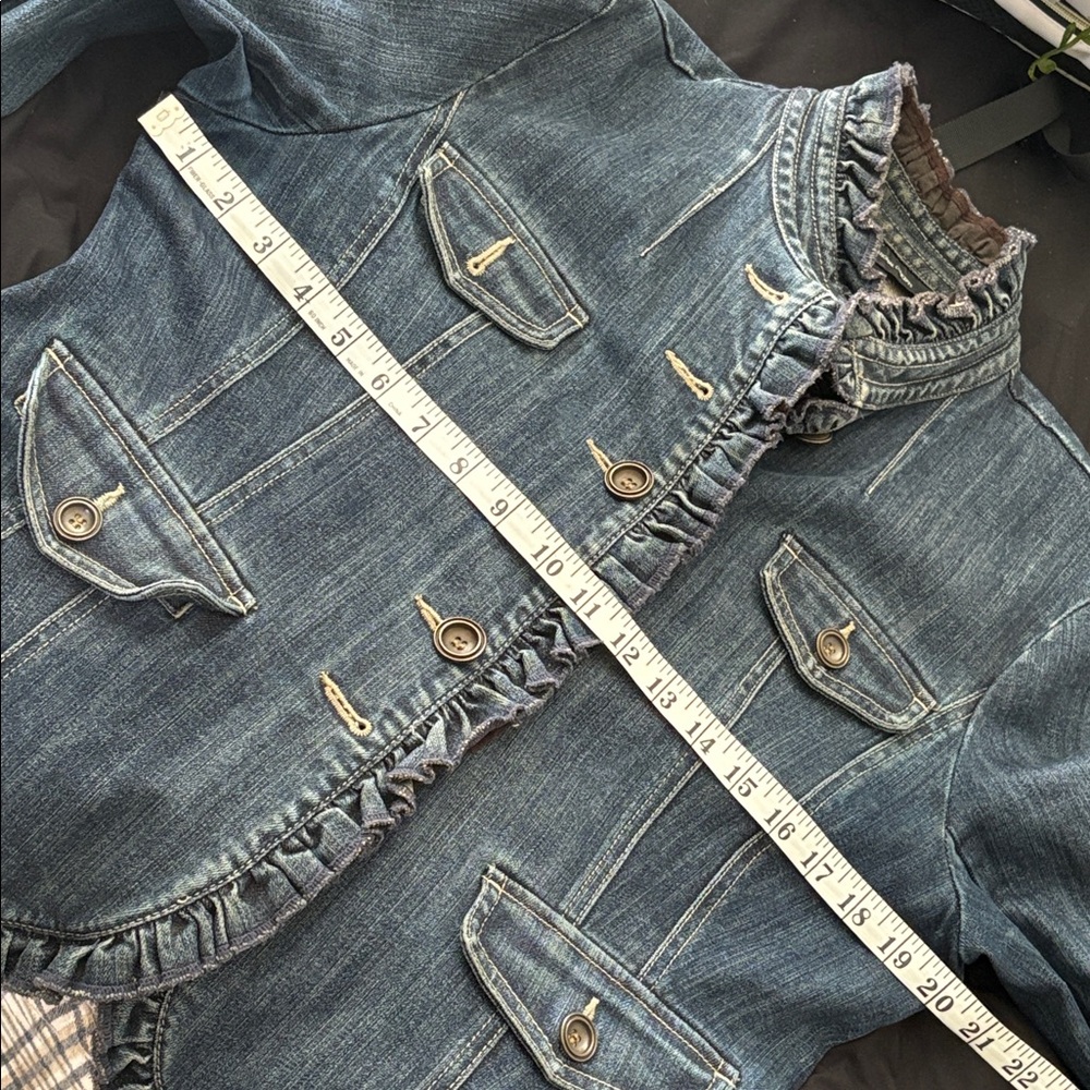 INC Ruffled Dark Denim Jacket - Women Size Large - Picture 7 of 12